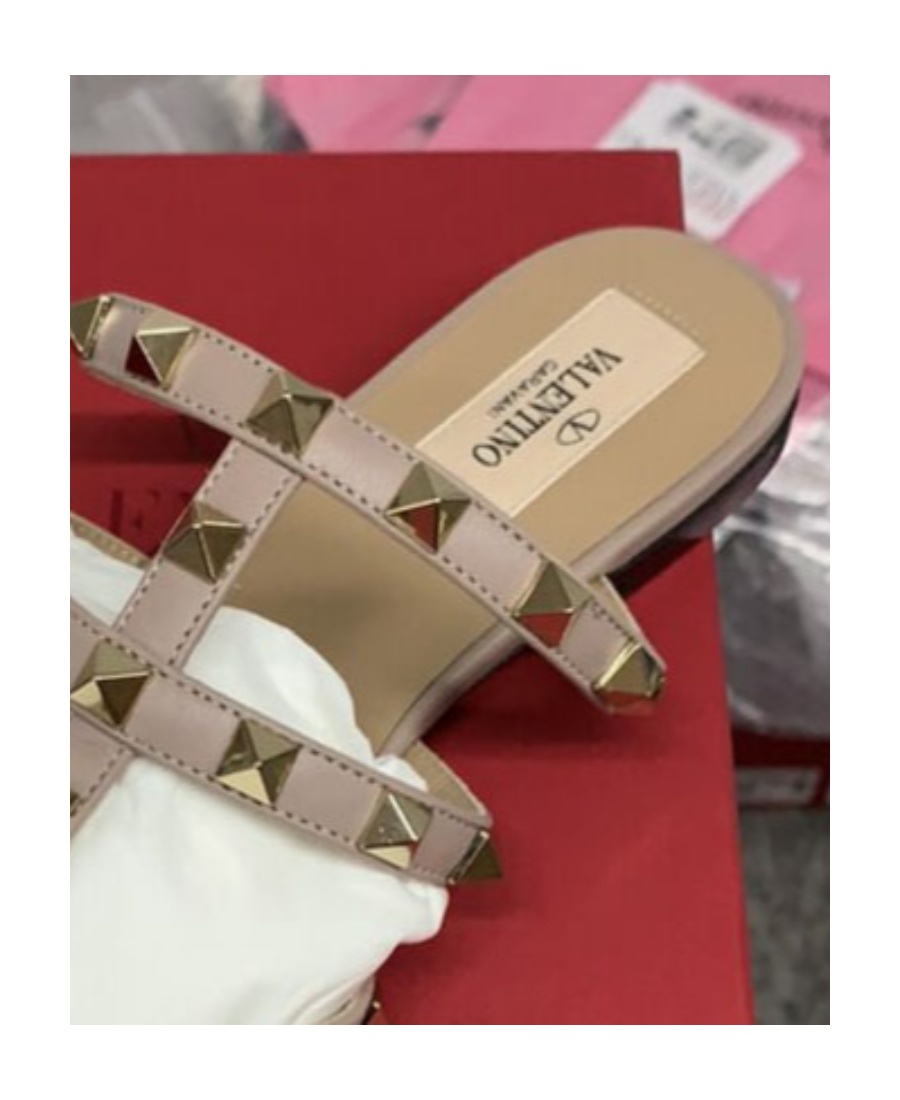 Shop Valentino Rockstud Patent-leather Mule In Nude