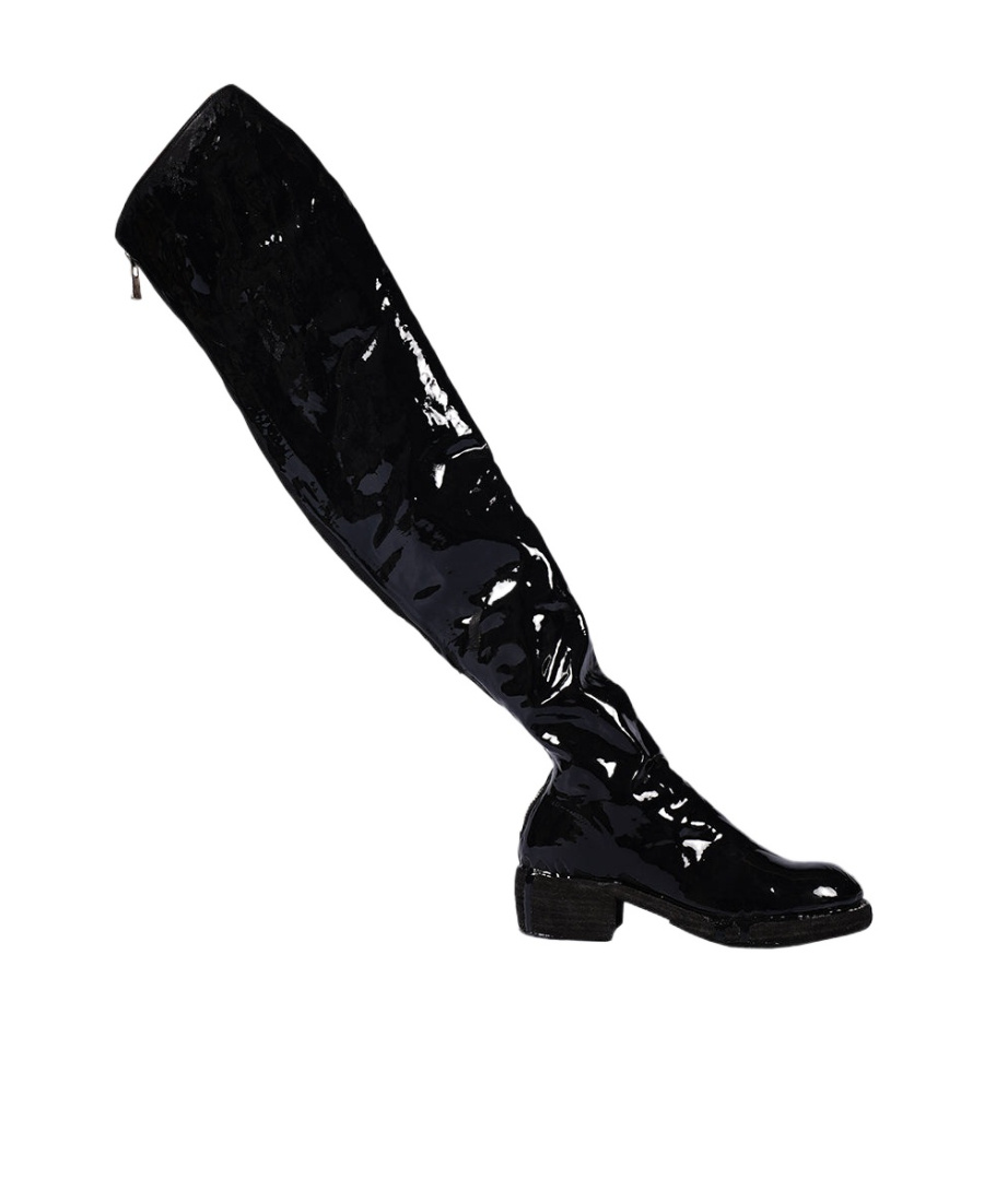 Guidi Laminated Knee-high Leather Boots In Black