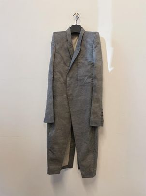 RICK OWENS TWO-BUTTON CHECK COAT