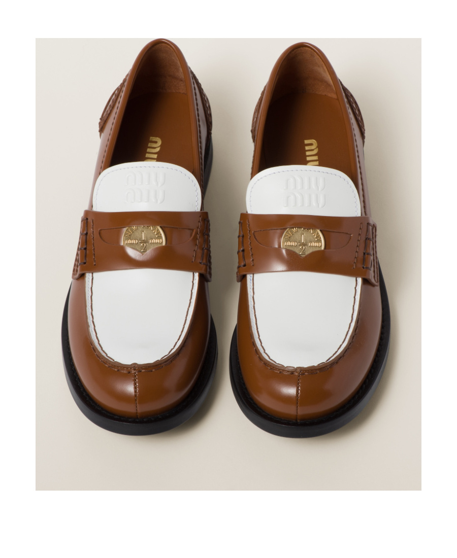 Miu Miu Two-tone Leather Penny Loafers In Brown