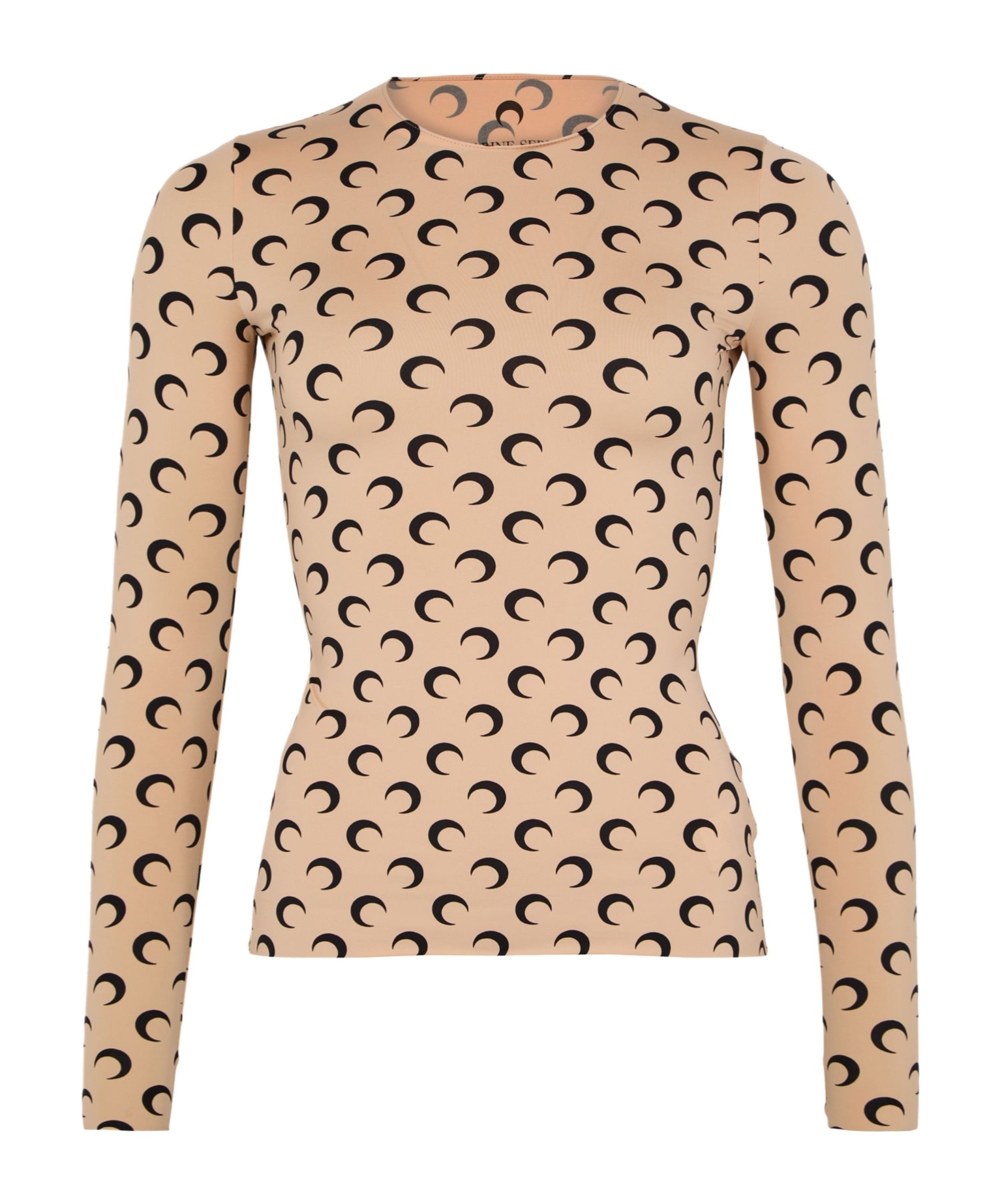 Marine Serre Beige Crewneck T-shirt With All-over Crescent Moon Print In Tech Fabric Stretch Woman In Nude