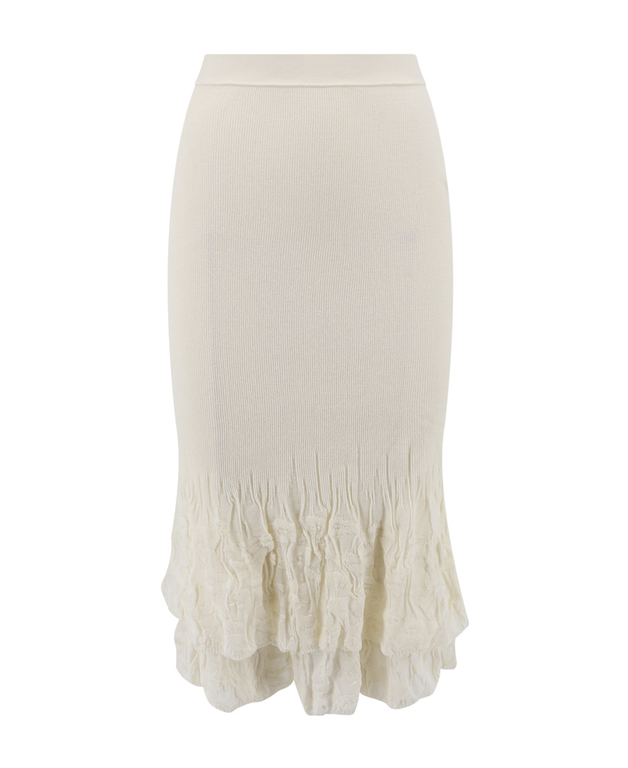 Bottega Veneta 2 In 1 Cotton Blend Skirt With Floral Embroidery In White
