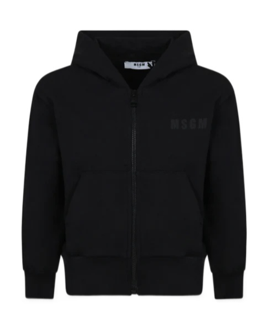 Msgm Logo-print Hooded Zip-up Hoodie In Black