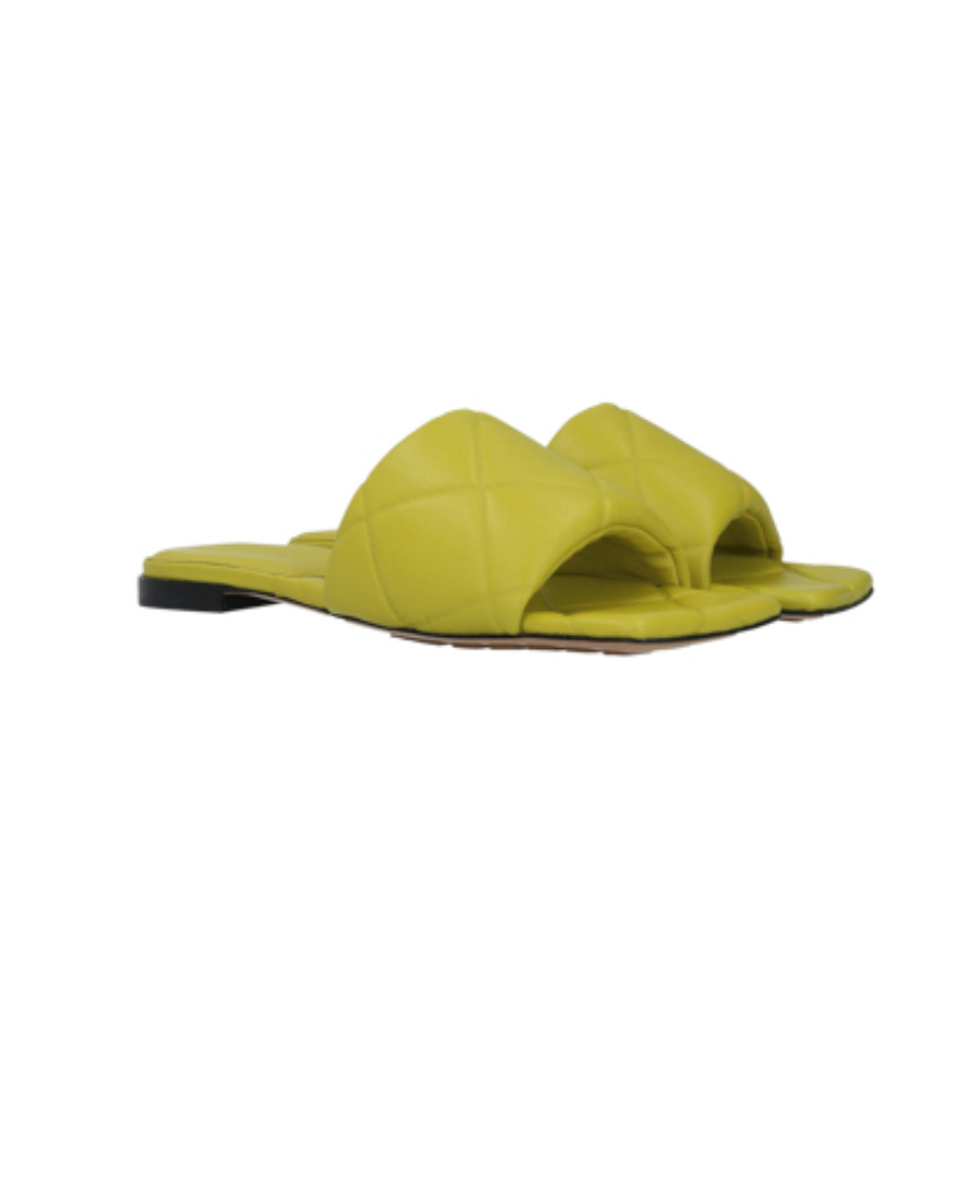 Bottega Veneta Green Intreccio Lido Flat Sandals In Yellow