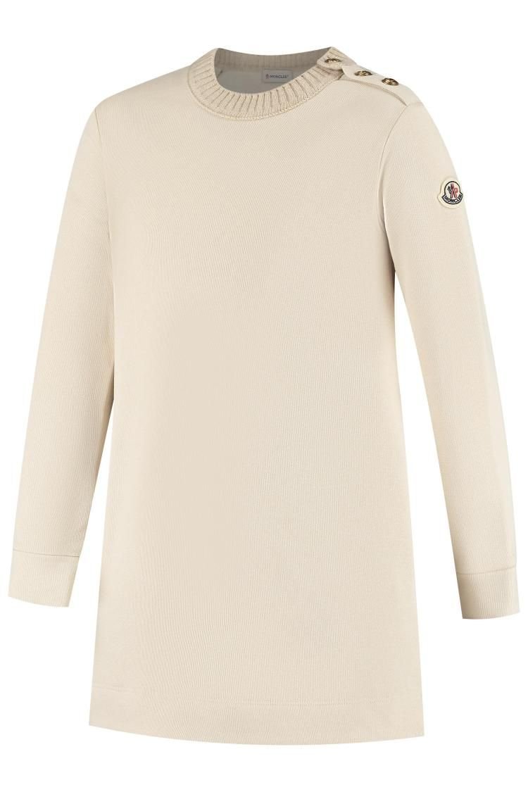 Moncler Button-detailed Crew-neck Dress In Pink