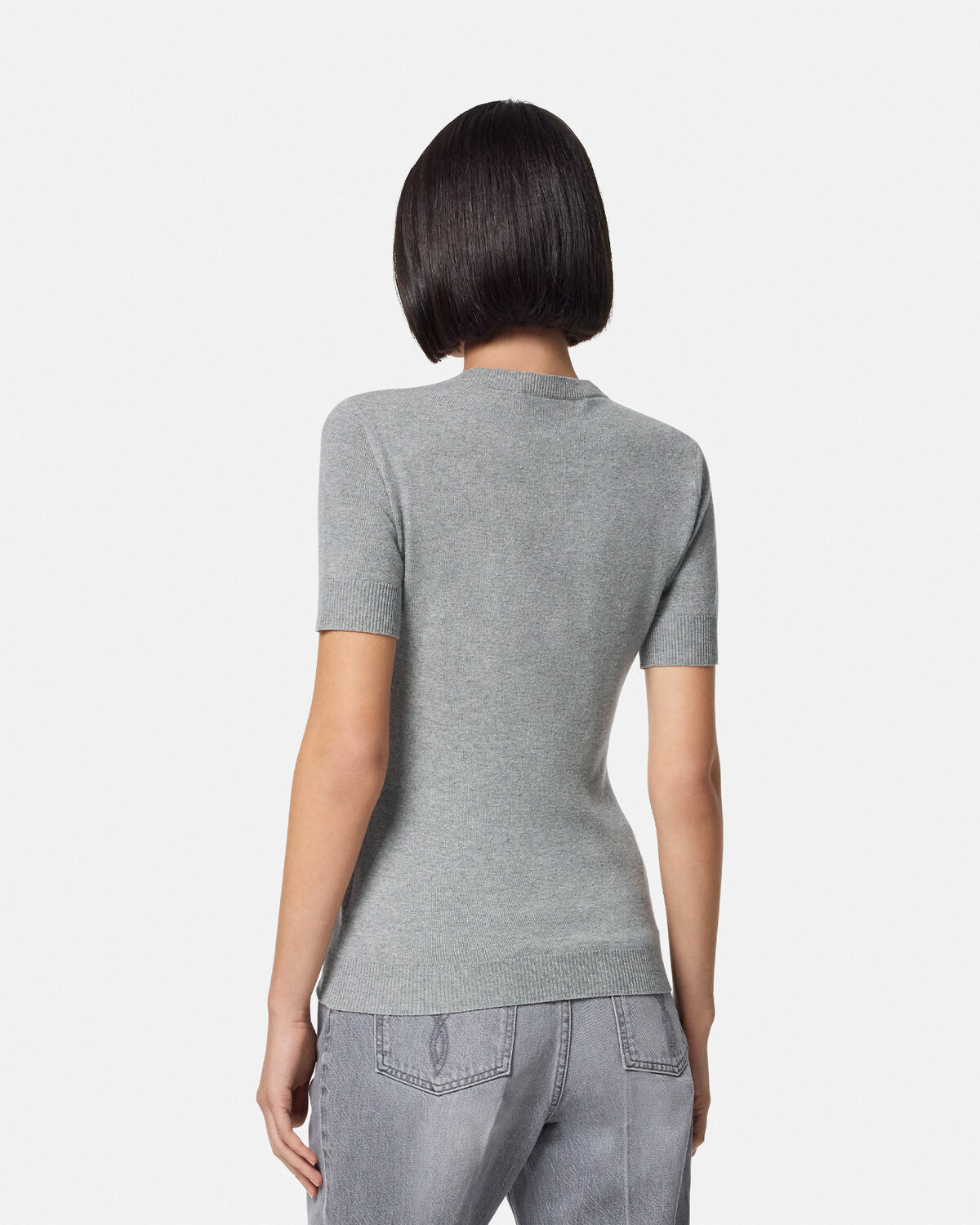 Versace Melange Grey Wool Blend Sweater In Gray