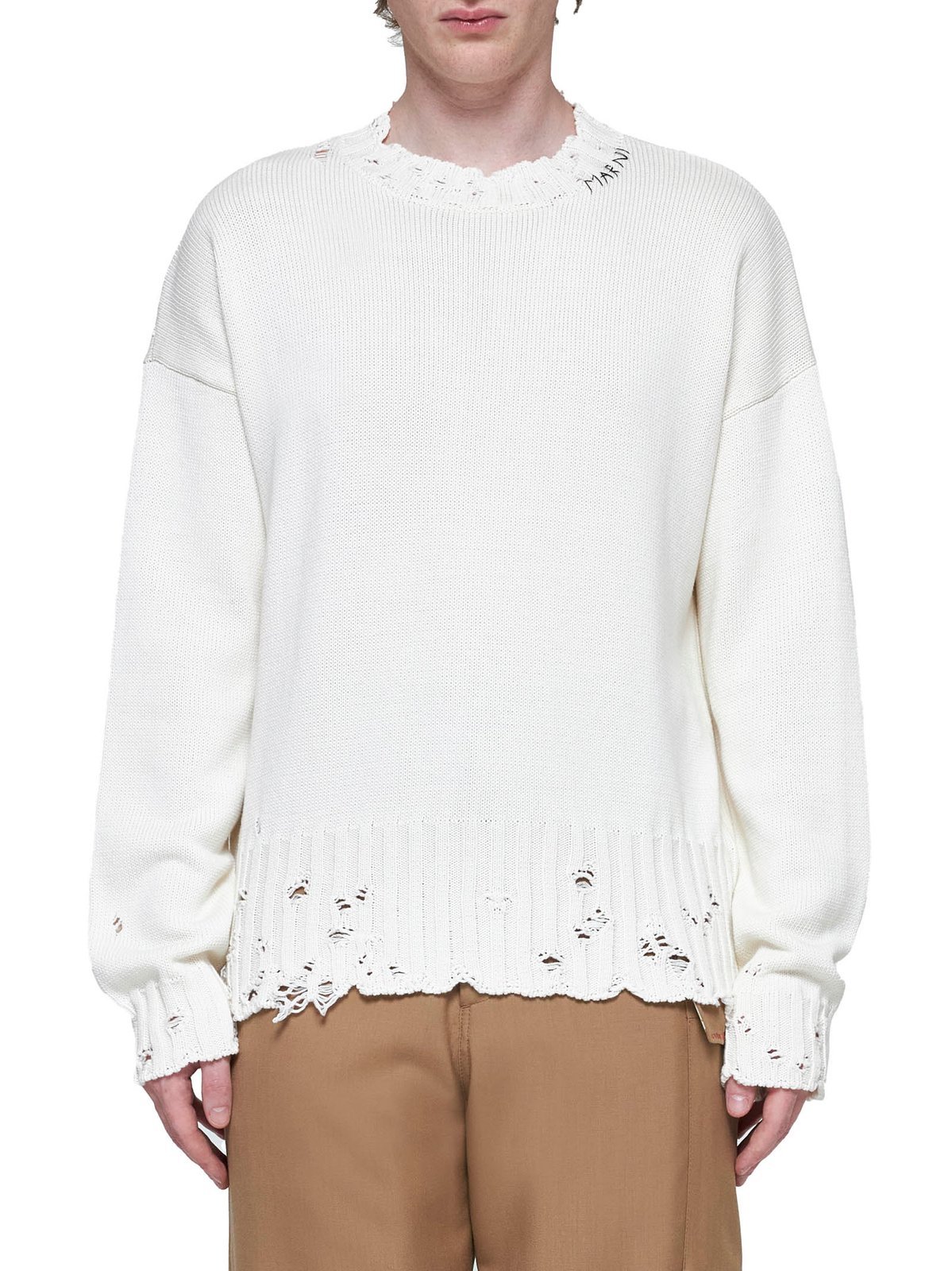Shop Marni Twisted Crew Neck Sweater In White