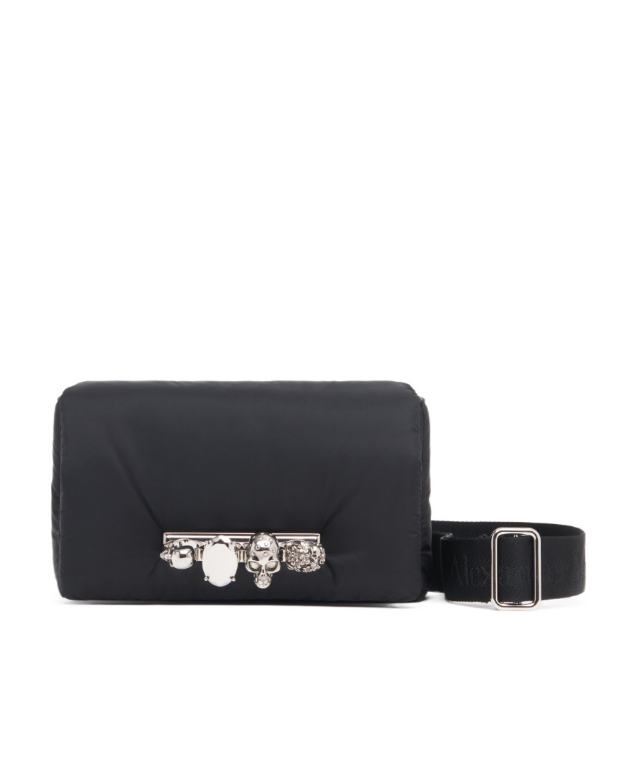 Alexander Mcqueen The Puffy Embellished Padded Belt Bag In Black