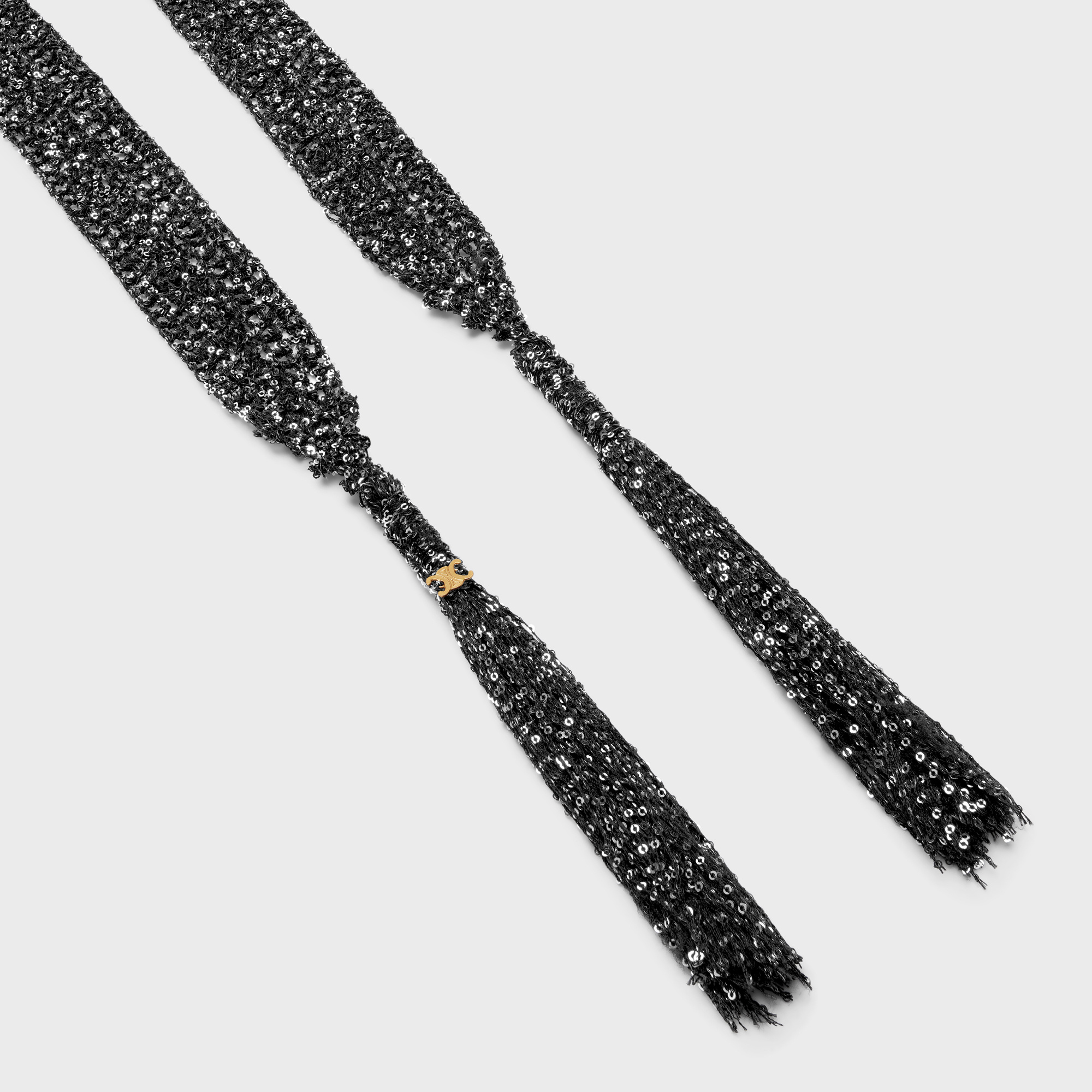Celine Thin Scarf With Sequined Crochet In Black
