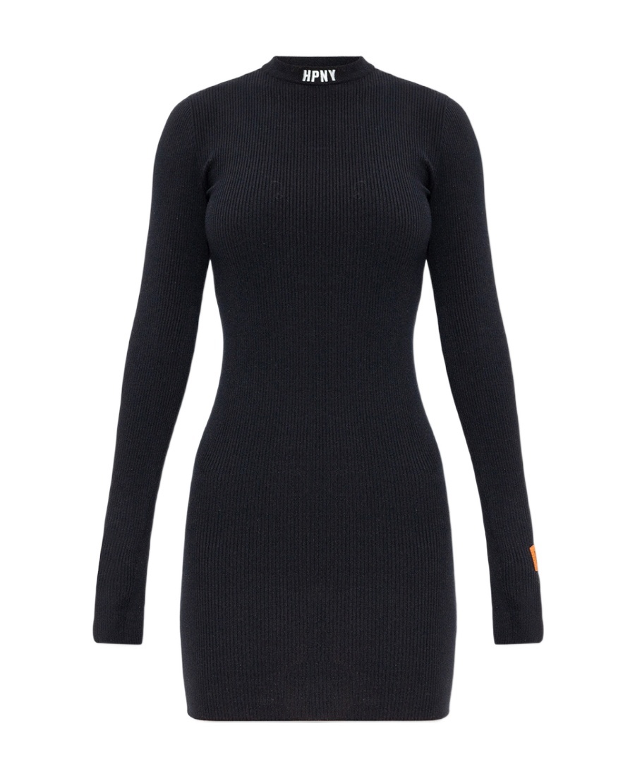 Heron Preston Logo Embroidered Long-sleeve Dress In Black