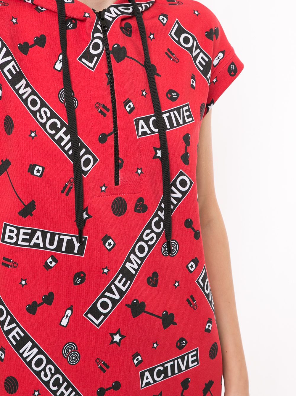 Moschino Classic Printed Hooded Dress In Red