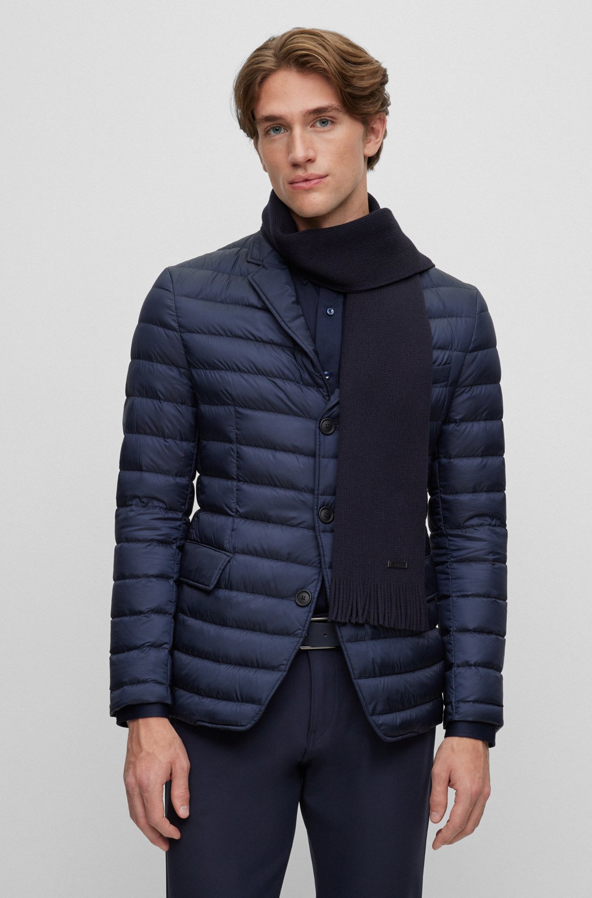Hugo Boss Raschel-knit Scarf In Virgin Wool In Burgundy