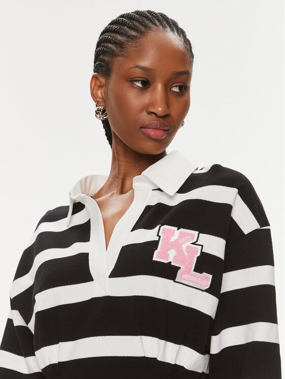 Karl Lagerfeld Lapel Long-sleeved Dress In Black