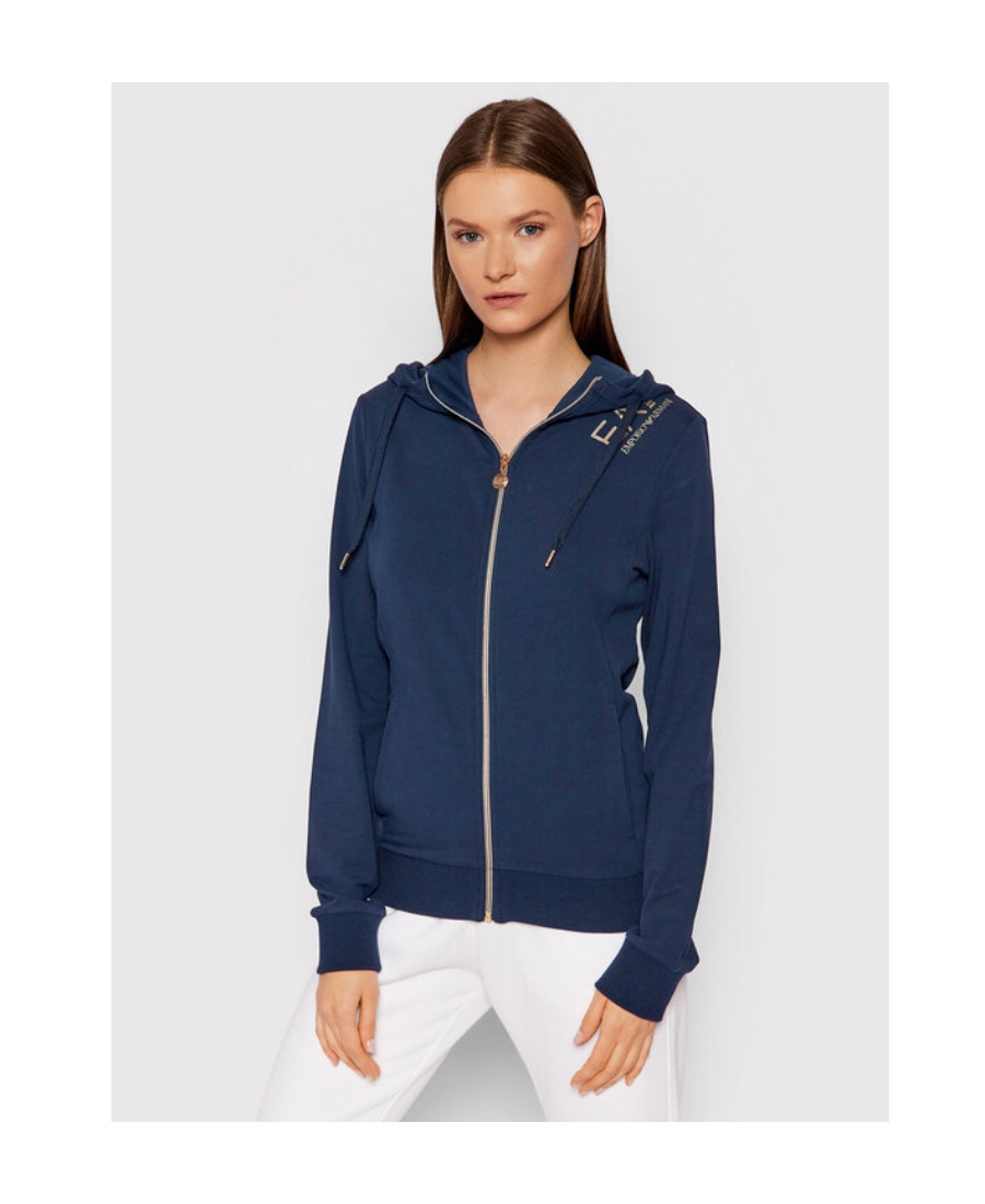 Shop Ea7 Logo Printed Hooded Casual Jacket In Blue