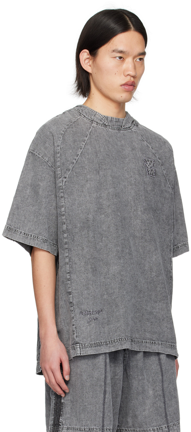 Wooyoungmi Logo-appliqué Denim T-shirt In Gray