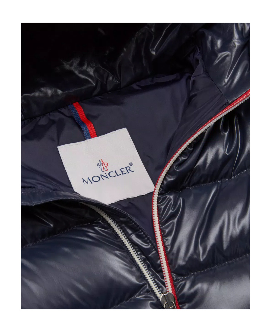 Moncler Enfant Logo Patch Padded Down Jacket In Blue