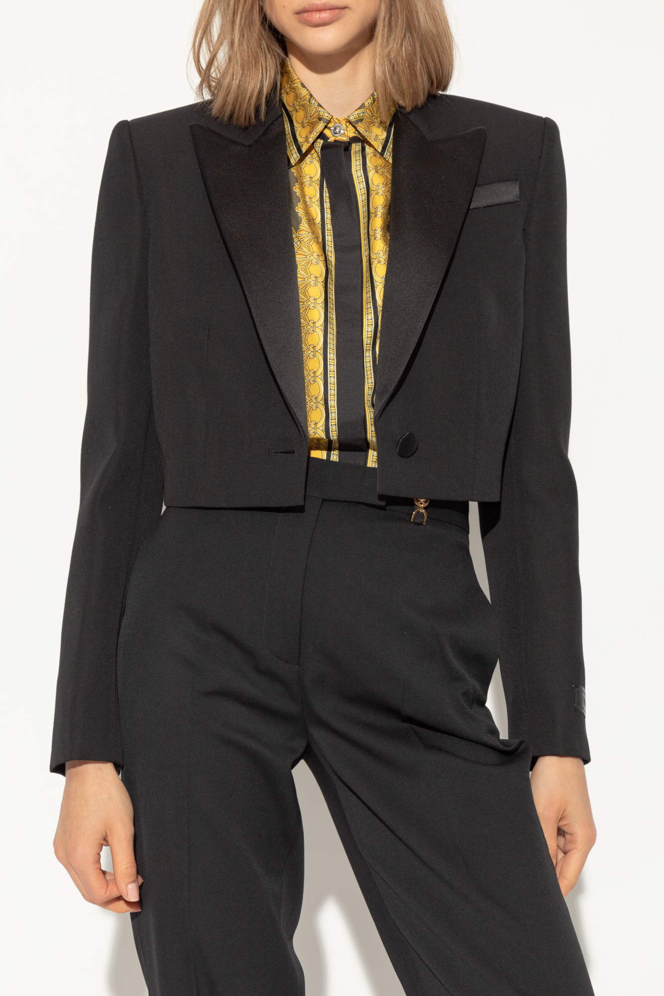 Versace Lapels Tailored Blazer Satin In Black