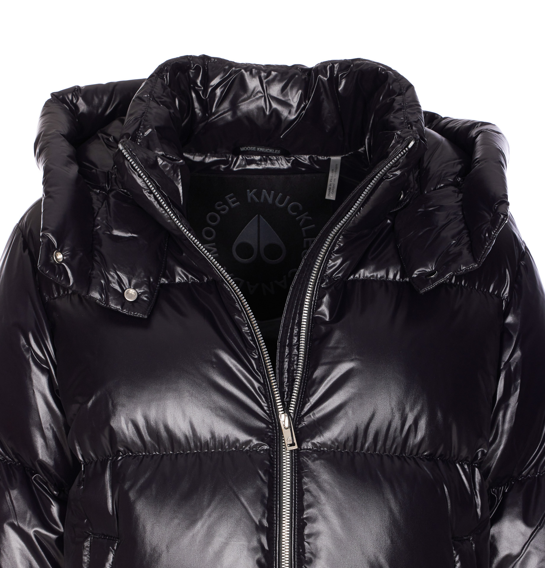 Moose Knuckles Hooded Padded Quilted Jacket With Zip Pockets In Black