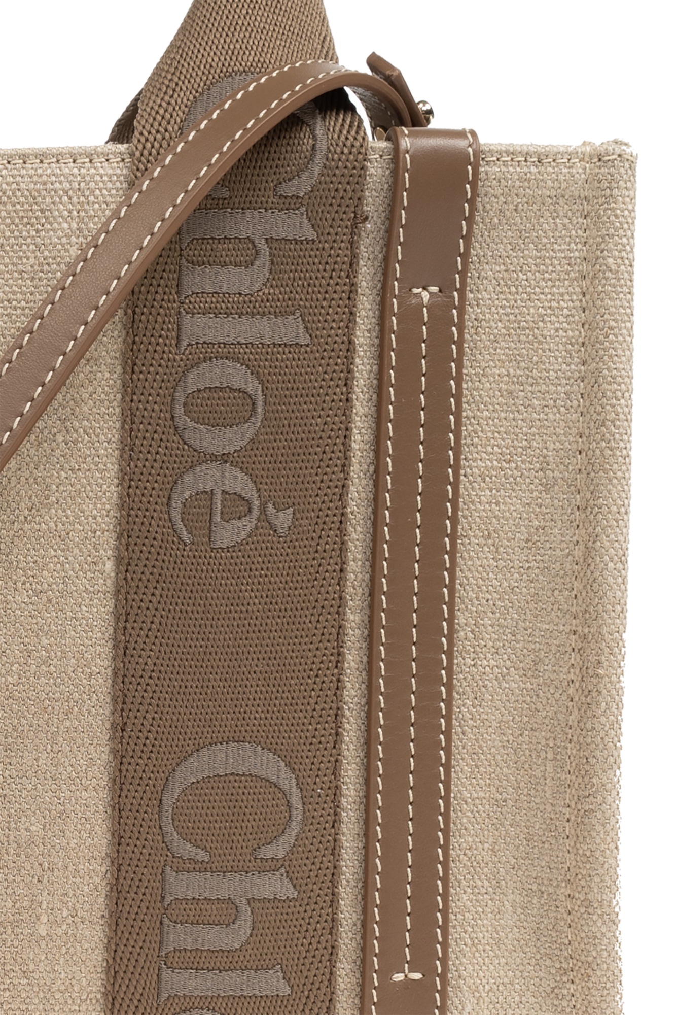 Chloé Woody Small Canvas And Leather Tote Bag In Nude