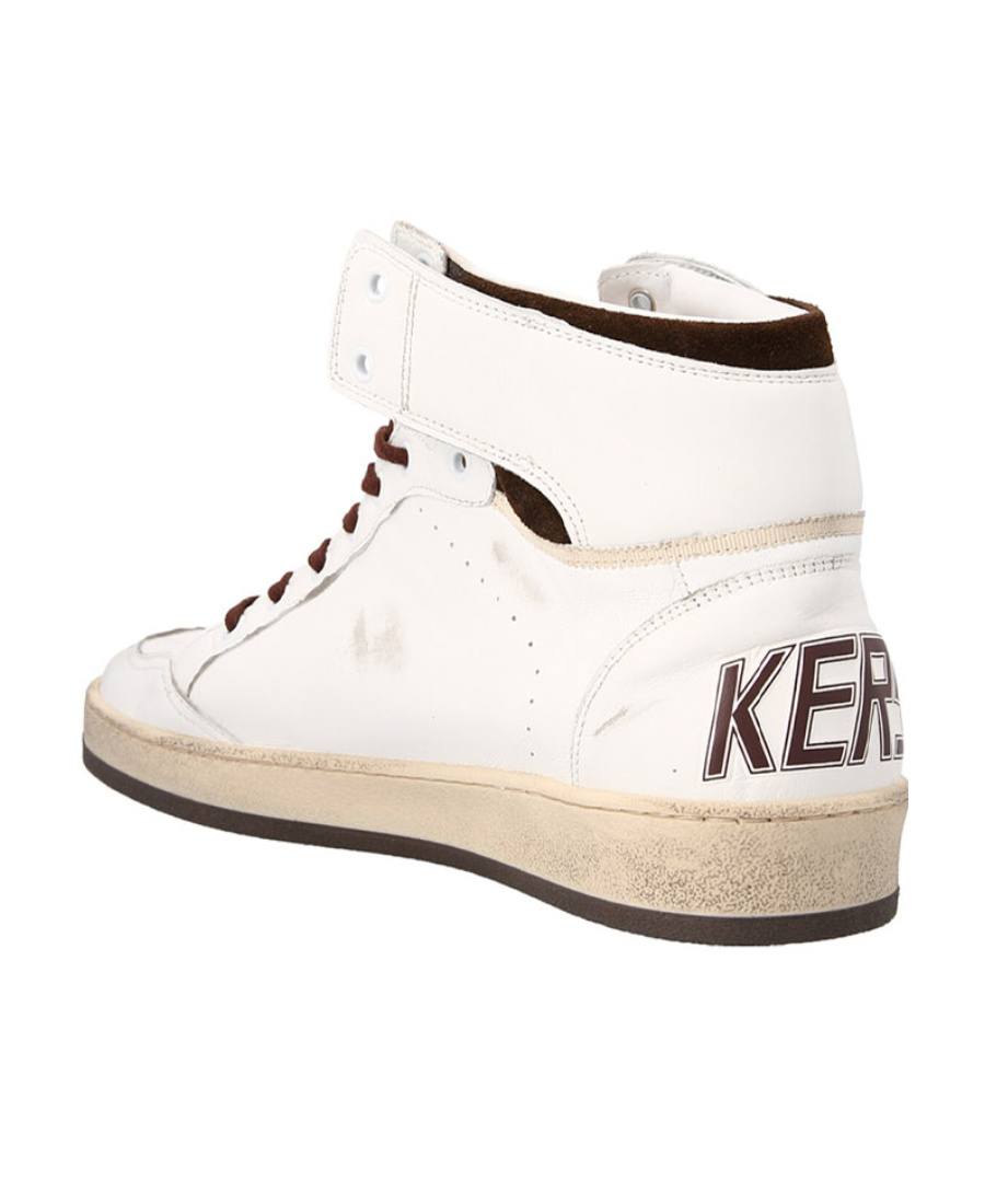 GOLDEN GOOSE MENS SKY-STAR IN WHITE NAPPA LEATHER WITH A CHOCOLATE SUEDE STAR