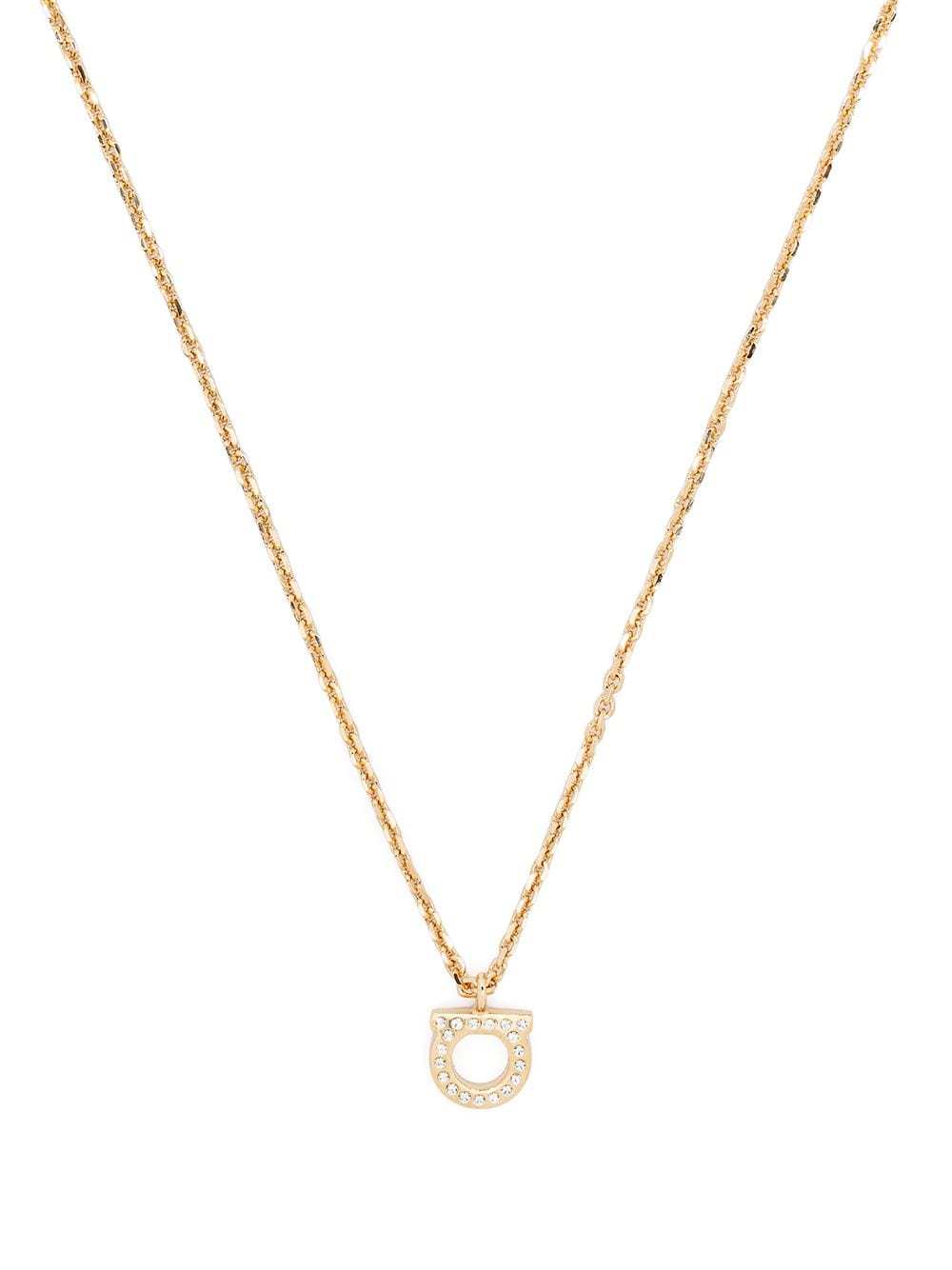 Shop Ferragamo Crystal-embellished Gancini Necklace In Yellow