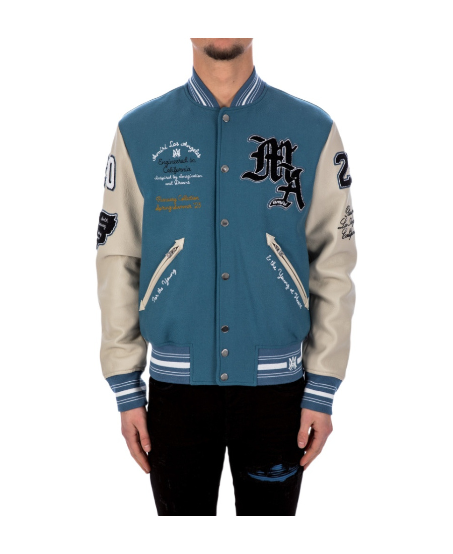 Amiri Oversized Varsity Jacket Ribbed Collar In Blue