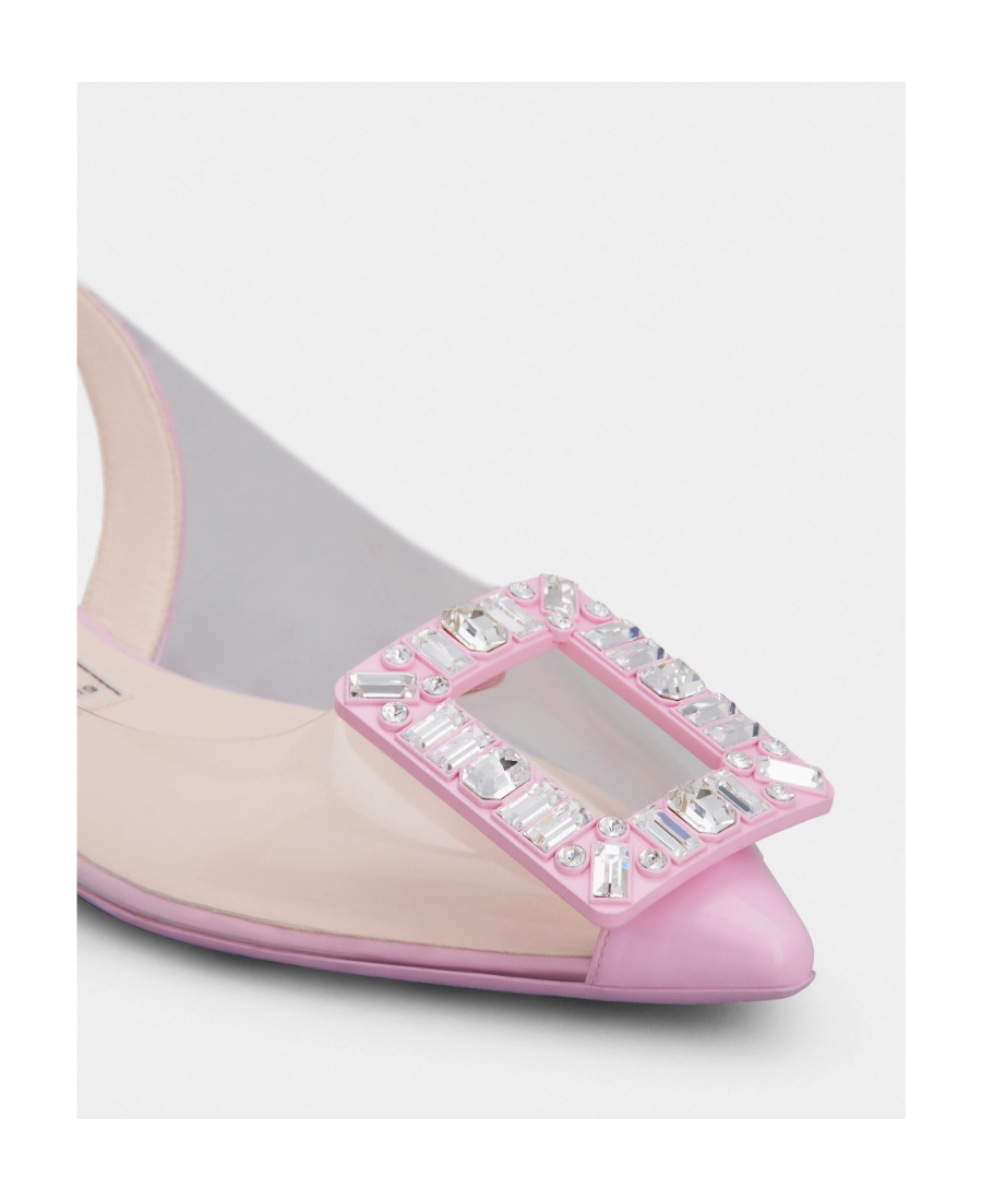 Roger Vivier Flache Slingback-schuhe Mit Spitzer Kappe Aus Tpu Mit Kristallverzierung In Pink