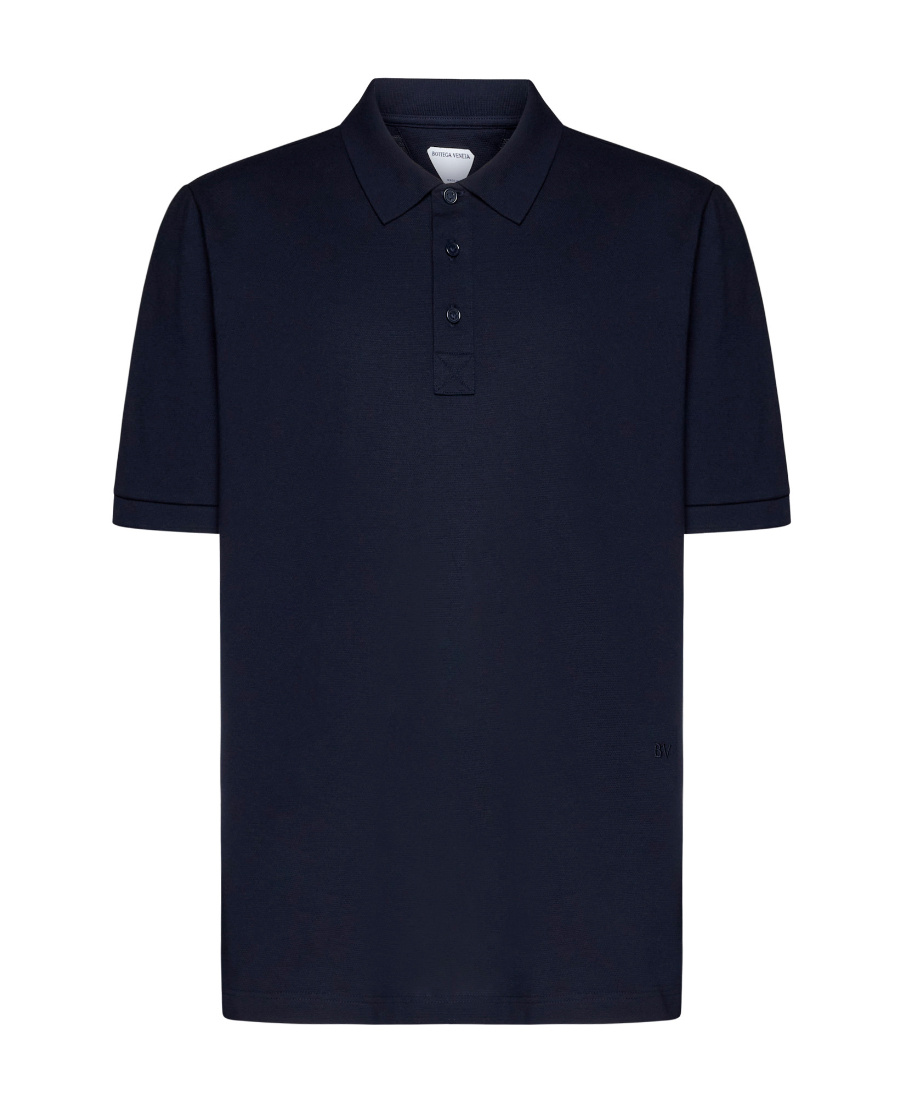 Bottega Veneta Blue Polo With Classic Collar And Embroidered Logo On The Front In Tone On Tone Cotto In Blue