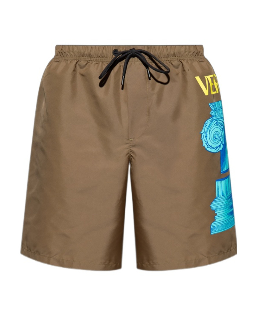 Versace Side Logo-print Swim Shorts In Brown