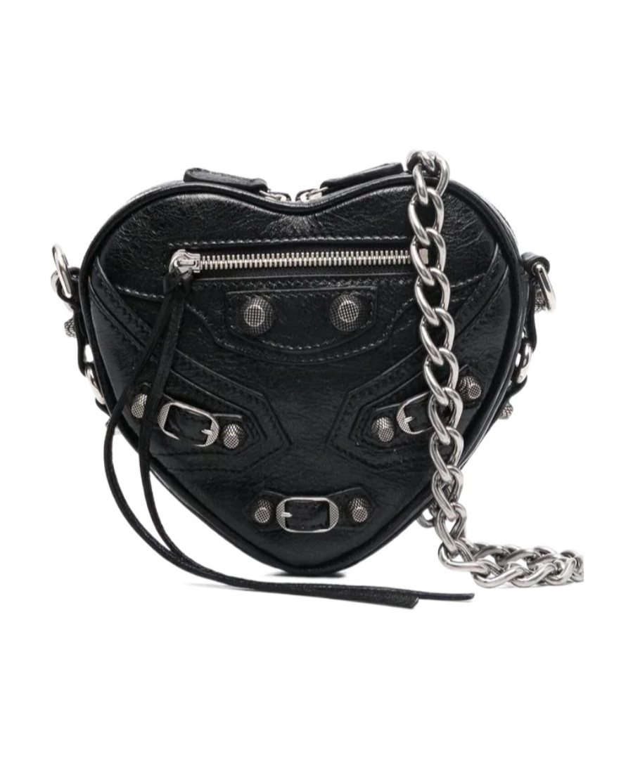 Balenciaga Green Leather Shoulder Handbag With Magnetic Closure And Metal Details In Black