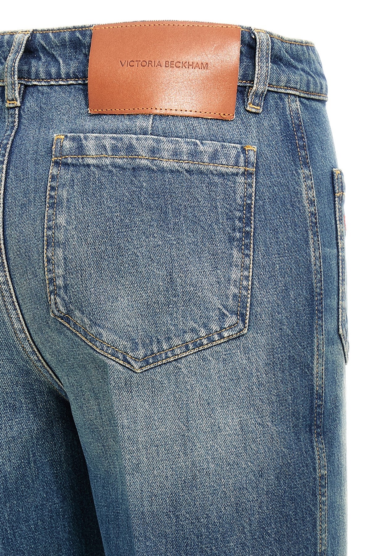 Victoria Beckham High Rise Wide Leg Alina Jeans In Washed Blue In Blue