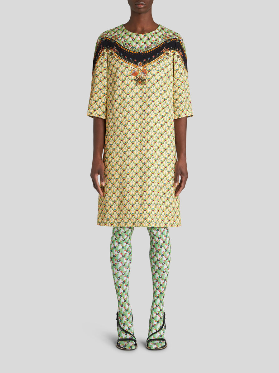 Etro Mix-print Shift Dress In Nude