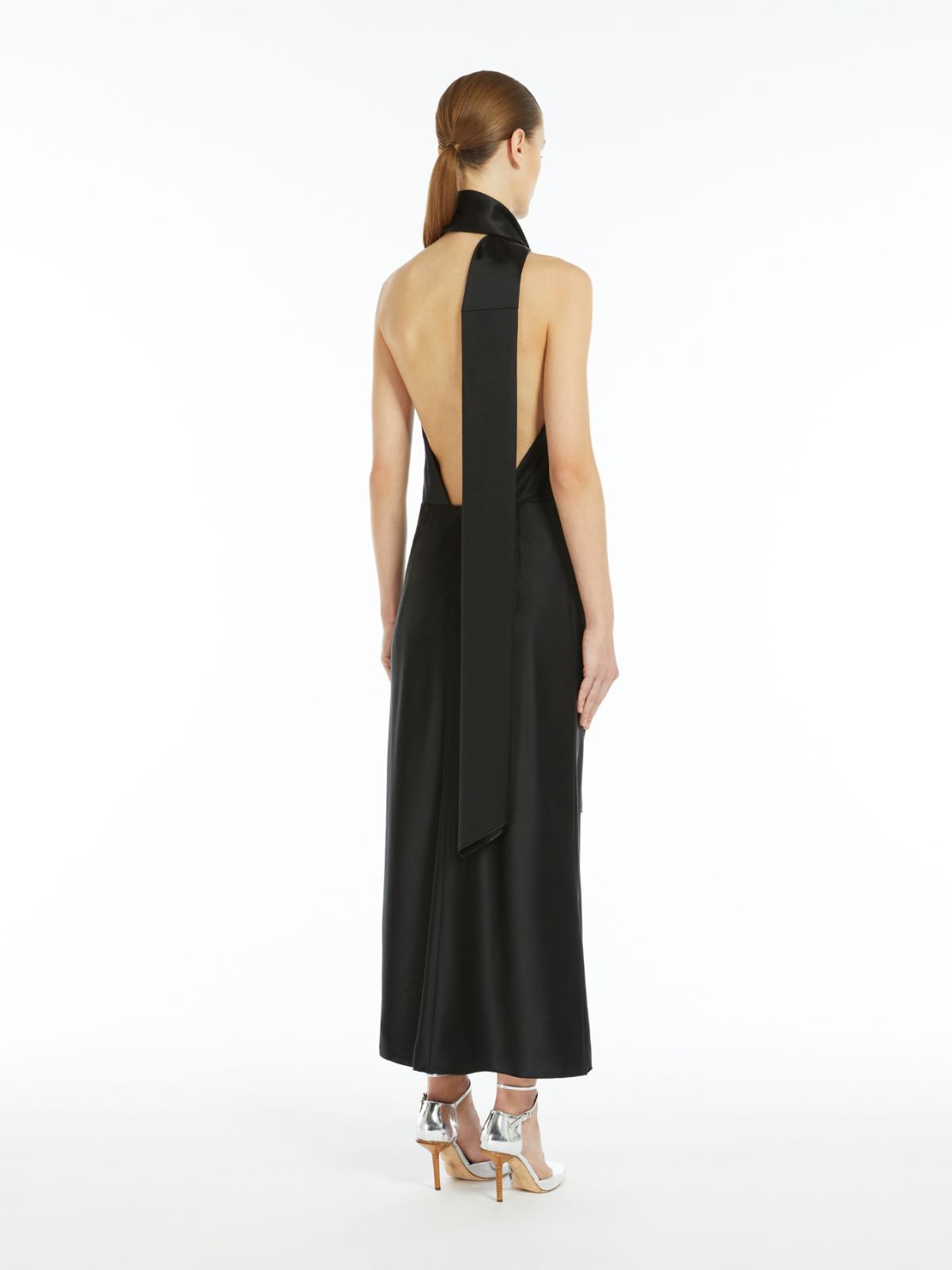 Shop Max Mara Moli Halterneck Sleeveless Satin Dress In Black