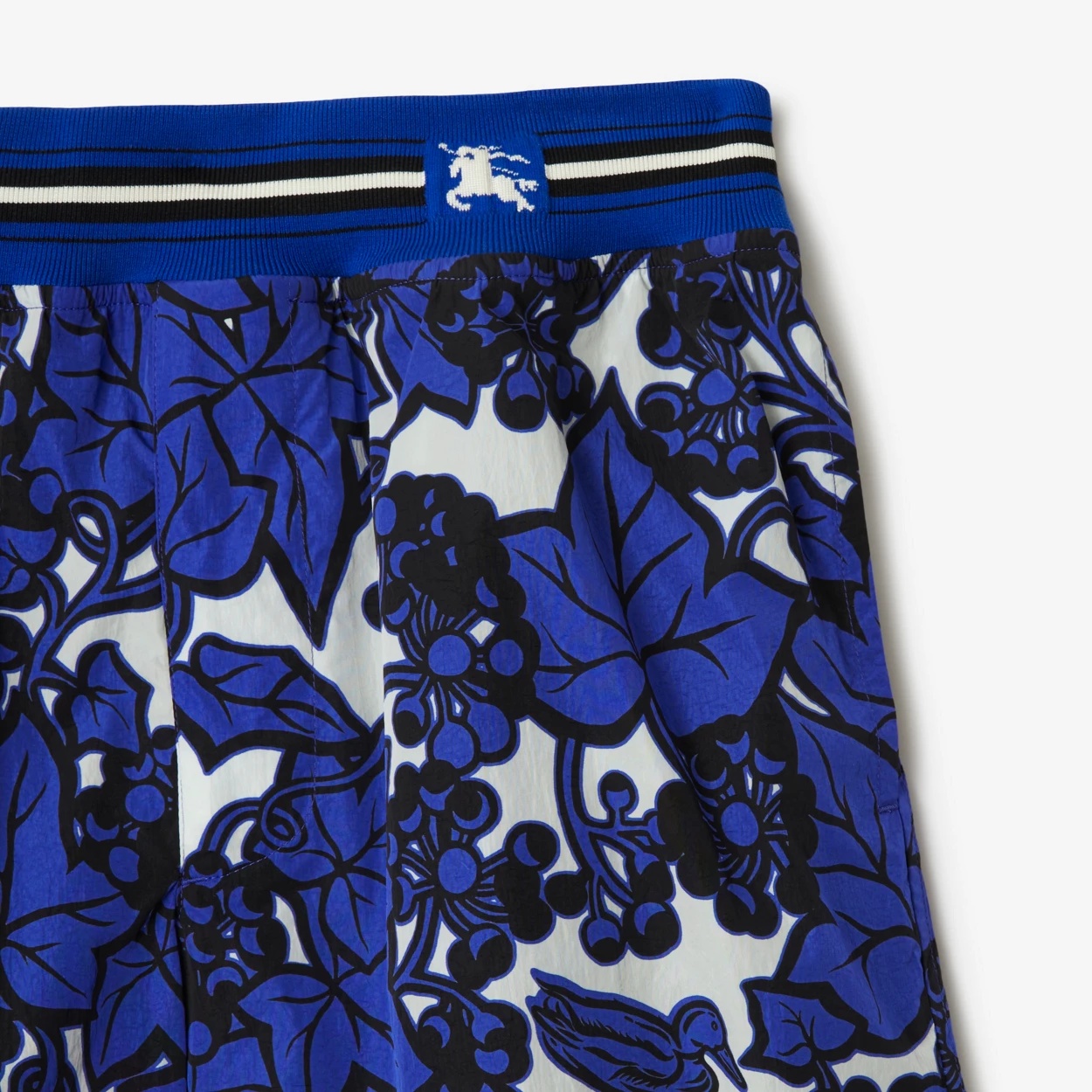 Burberry Ekd-appliqué Leaf-print Shorts In Blue