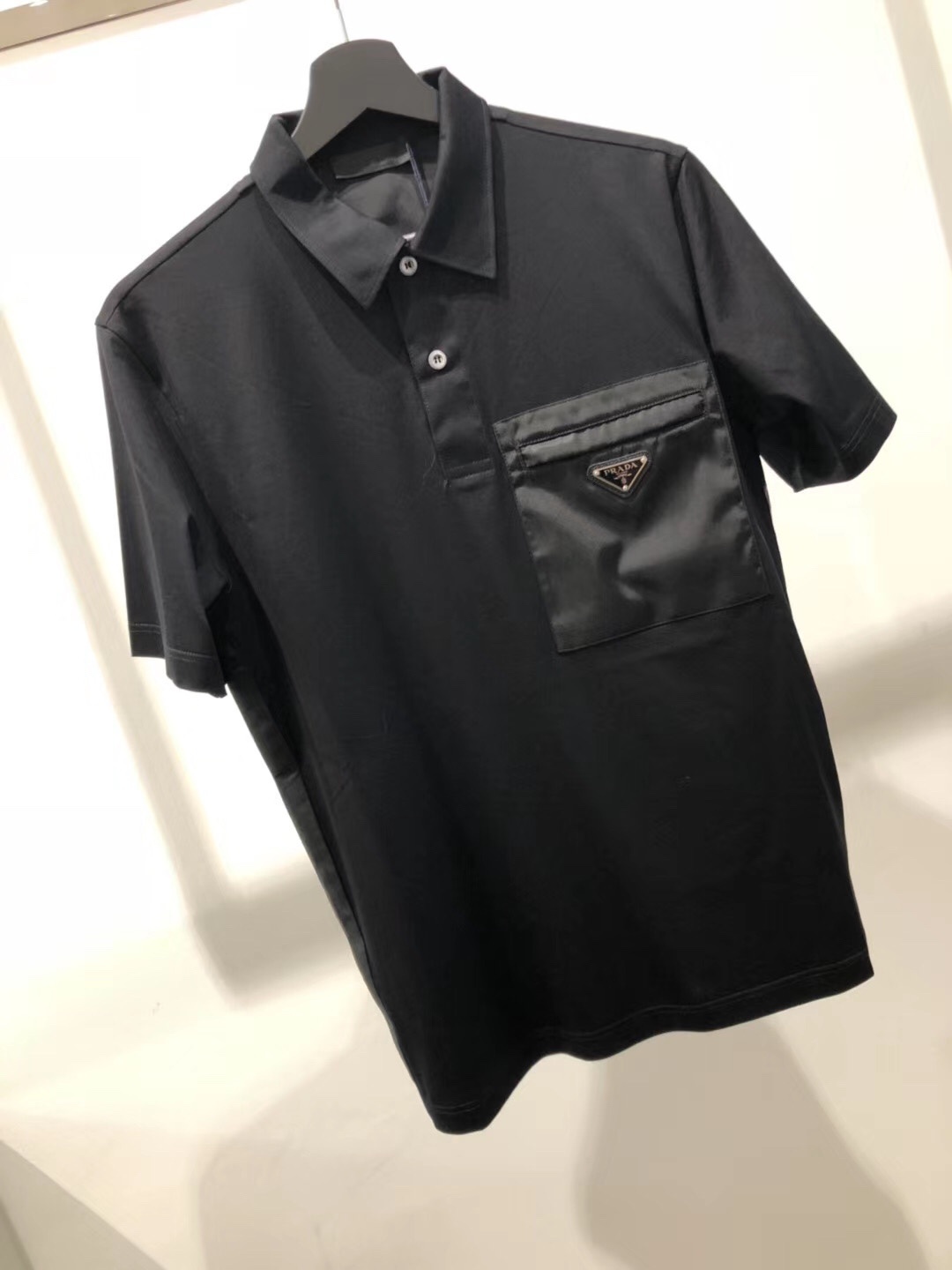Prada Cotton Bi-material Polo Shirt In Black