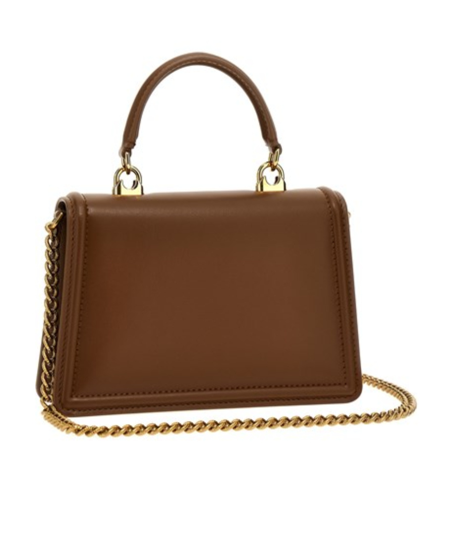 Dolce & Gabbana Heart Embellishment Small Leather Handbag In Brown