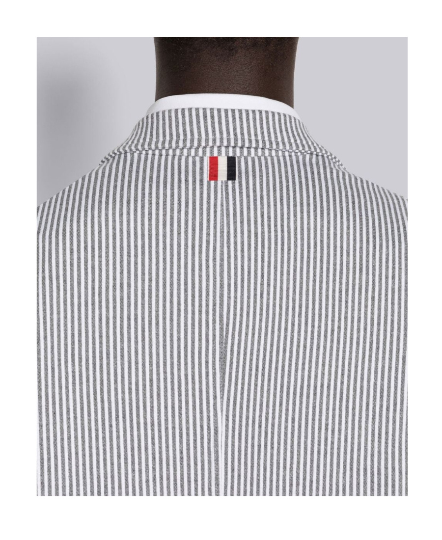 Shop Thom Browne 4-bar Seersucker Single-breasted Blazer In Gray