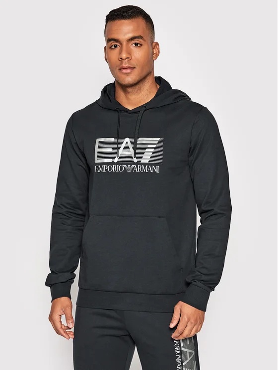 Ea7 Logo-print Pullover Hoodie In Black