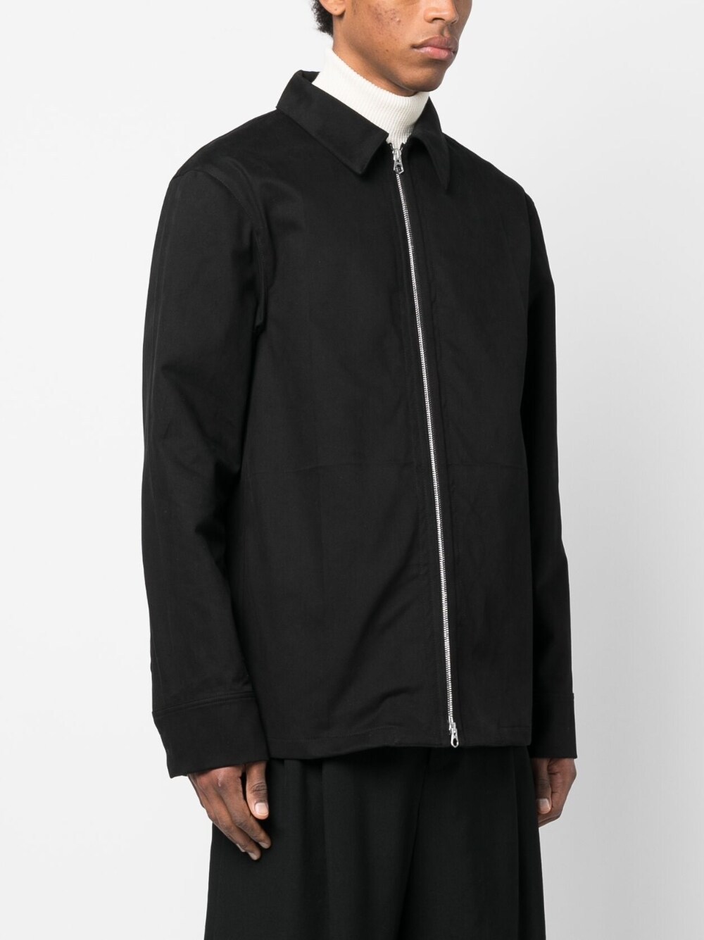 Jil Sander Minimalist Zippered Wool Overshirt In Black