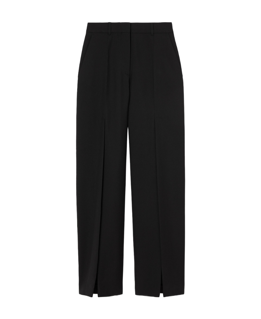 Burberry Wide-leg Wool Trousers With Slits In Black