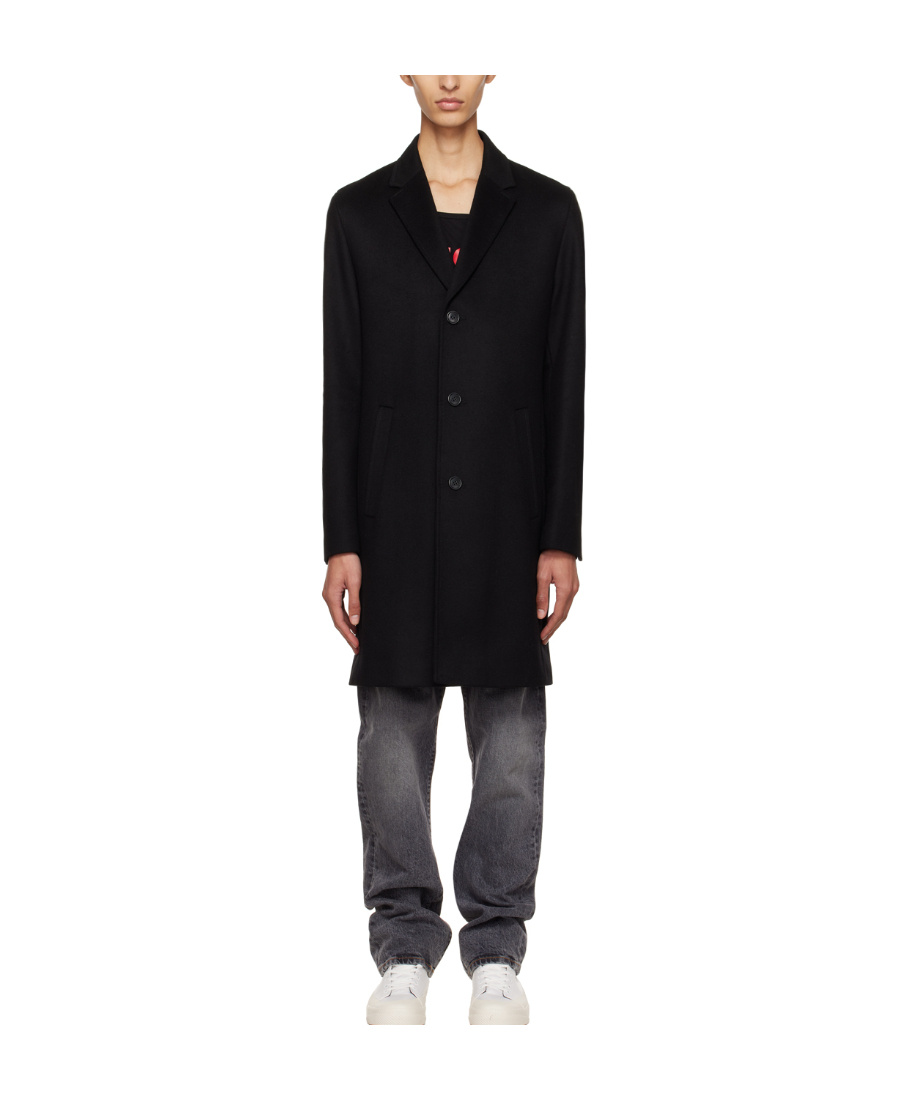 Hugo Boss Water-repellent Wool-blend Coat With Zip-up Inner In Black