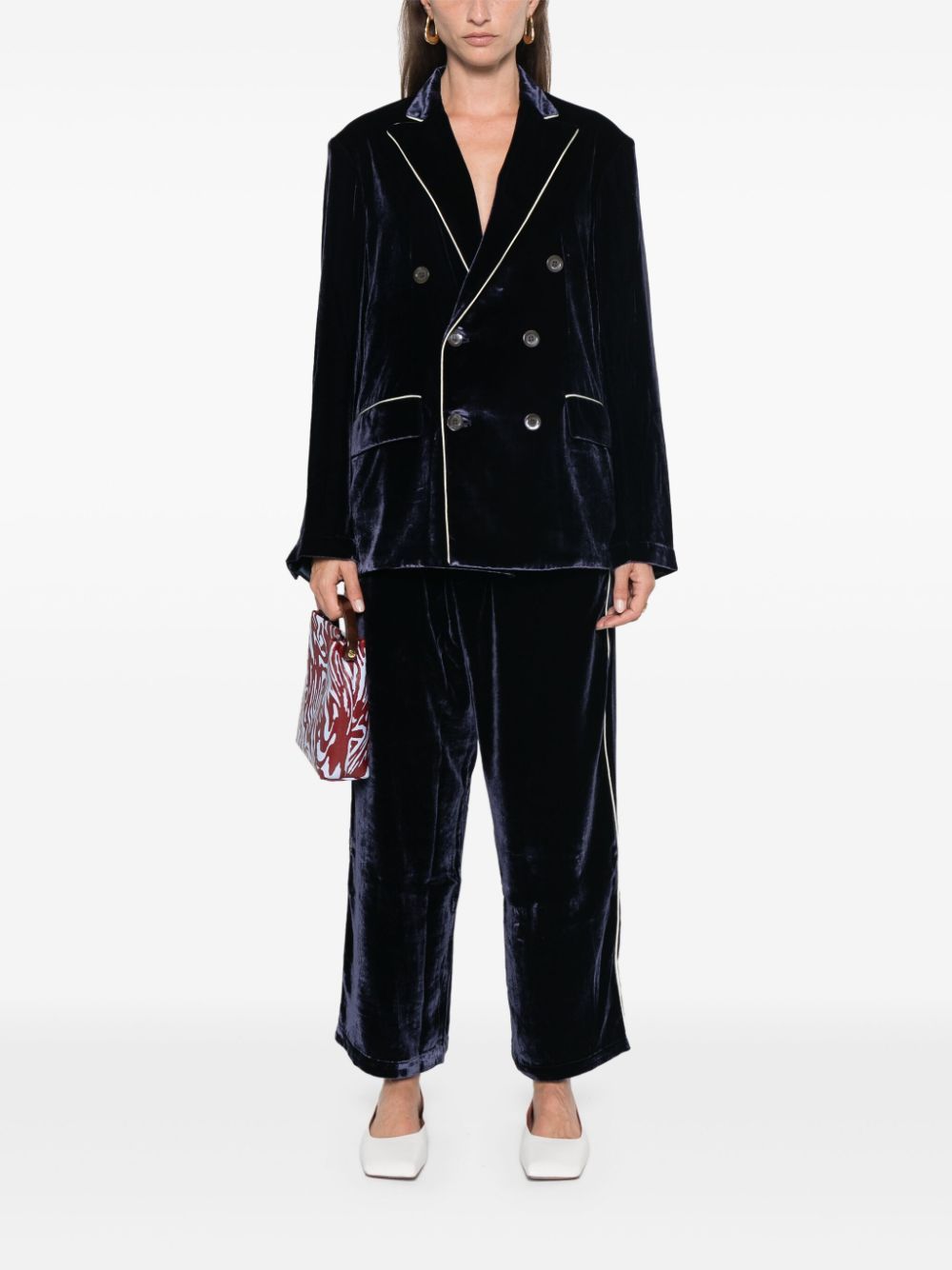 Pierre-louis Mascia Double-breasted Velvet Jacket With Peak Lapels In Black