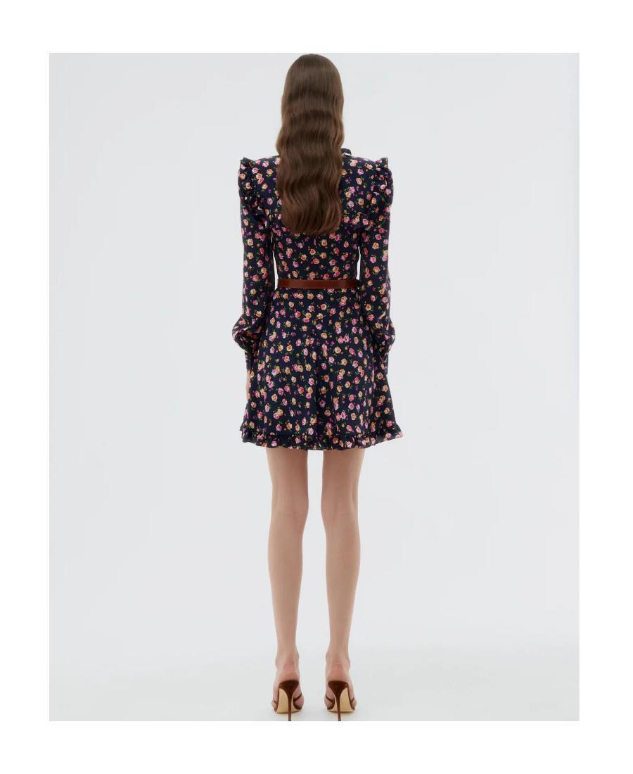 Alessandra Rich Printed Belted Silk Minidress In Black