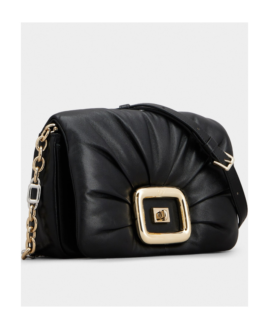 Roger Vivier Stylish Black Leather Handbag With Metal Buckle And Versatile Straps In Black