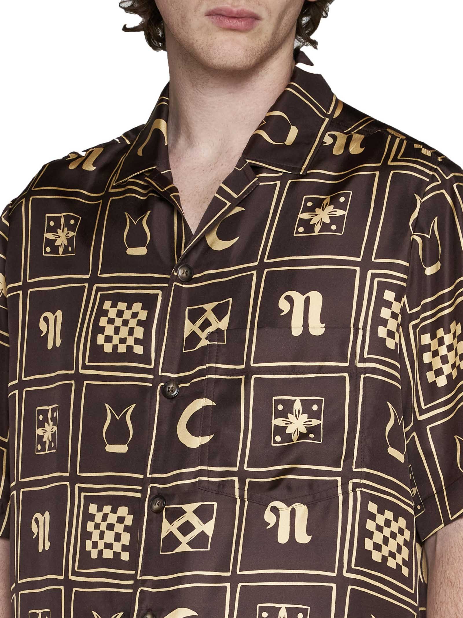 Nanushka Graphic-print Silk Shirt In Brown