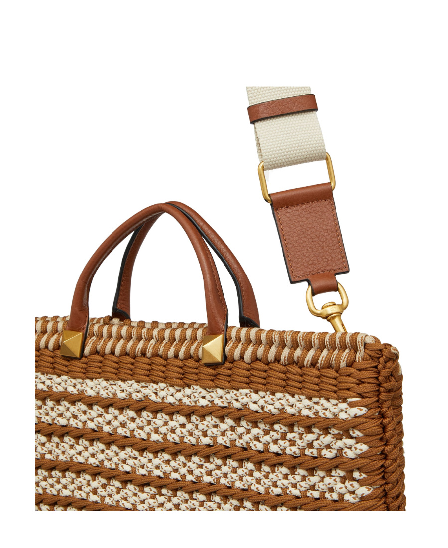 Valentino Identity Woven Tote Bag In Brown