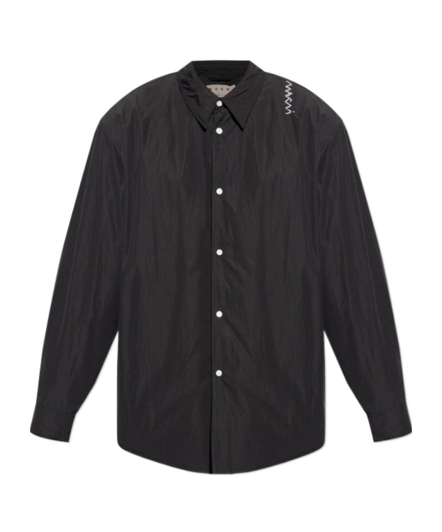 Marni Padded Overshirt With Embroidered Logo In Black