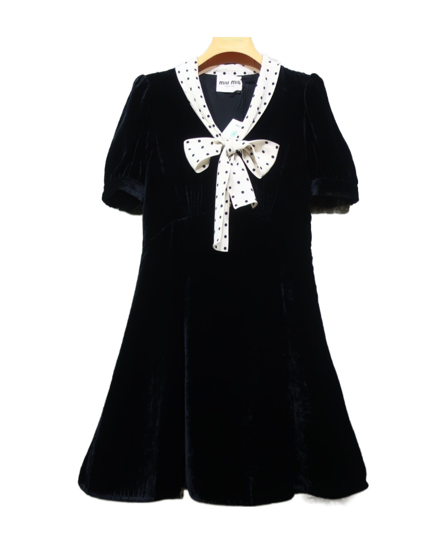 Miu Miu Contrast Color Lace Design Dress In Black