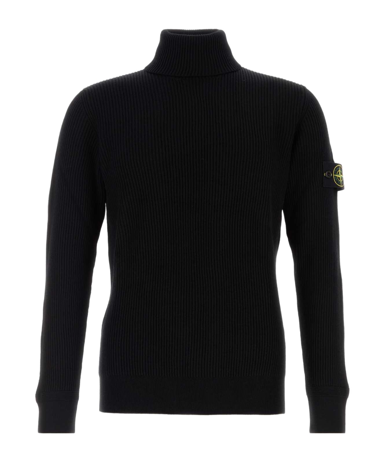 Stone Island Finely Ribbed Turtleneck Sweater In Black