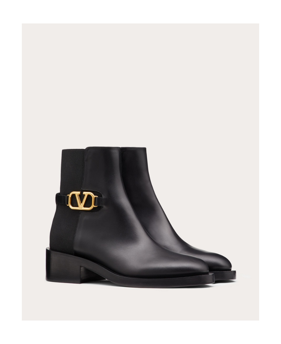 Valentino Vlogo Signature Calfskin Ankle Boot 30mm In Black